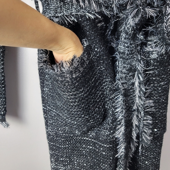 Carol Christian Women S Silver Knit Shiny Open Front Belted Sweater Coat Jacket - Picture 8 of 12